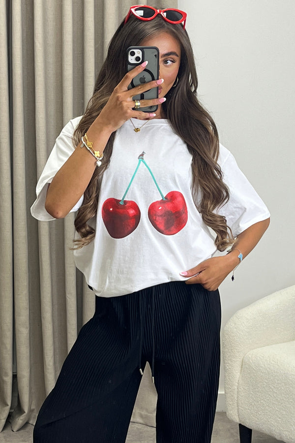 Kaidy White Cherry Graphic Print T-Shirt